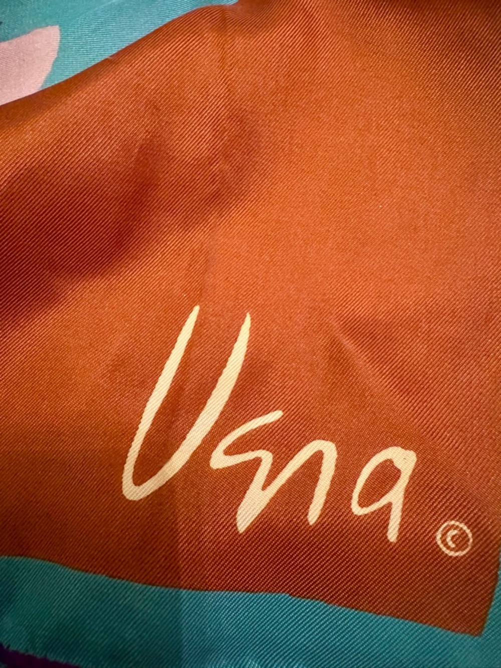Vera Neumann Oblong Scarf 44x15 Brown Teal Purple Leaves Japan Vintage - Picture 7 of 9